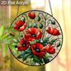 Acrylic Red Poppy Flowers Suncatcher, Stained Glass Style Window Hanging Ornament for Garden and Floral Art Lovers