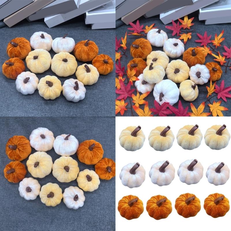Premium Soft Velvety Fabric Pumpkins Decorations Set Holiday Party Supplies Safe For Kids Pet Durable Portable