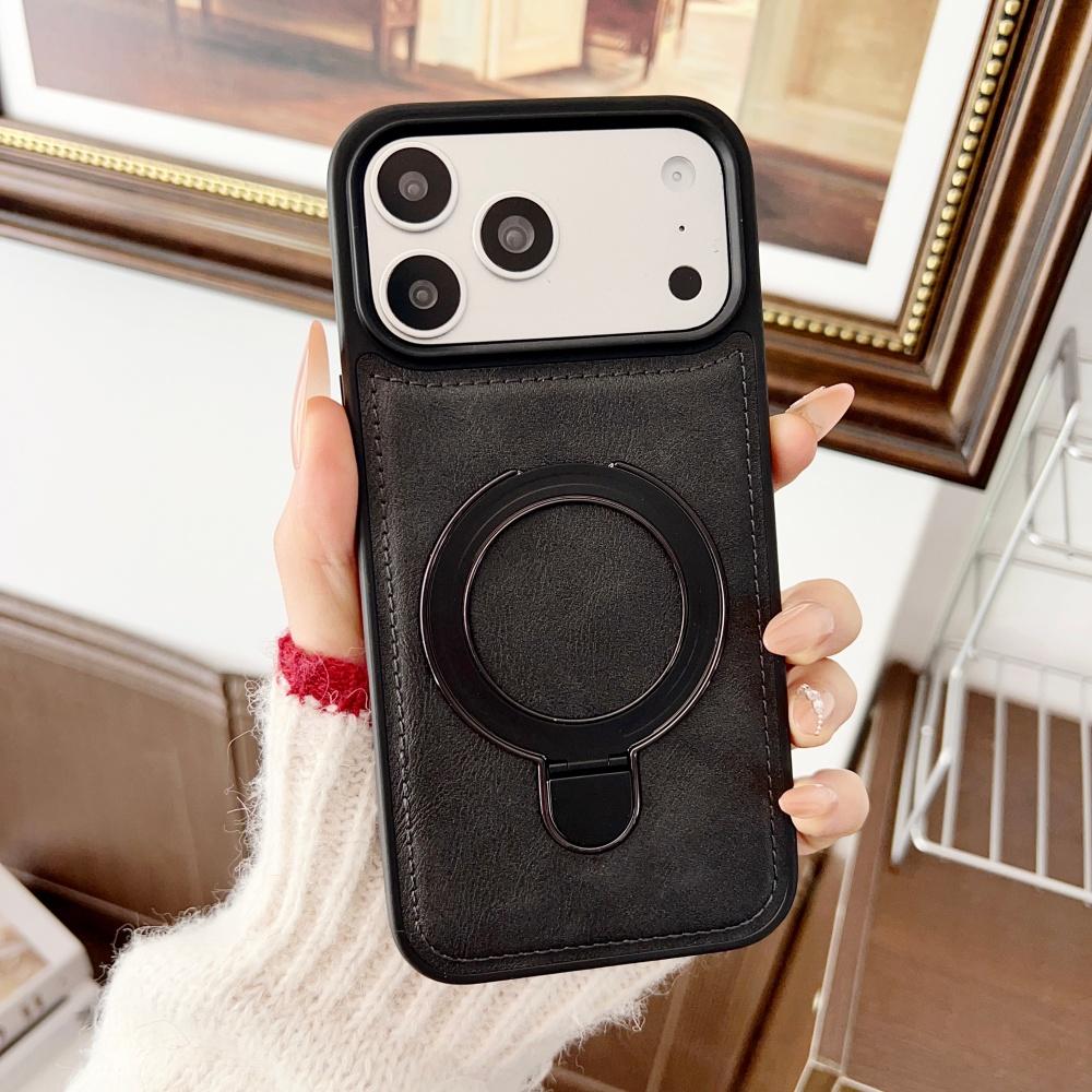Bracket For Phone Case For For Iphone 17 Air 16 15 14 Plus 13 12 11 Pro Max Matte Leather Magnetic Stand Bumper Cover