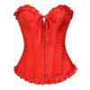 Women Corset Top Shapewear Waist Cincher Gothic Overbust Strapless Bra Ruffle Trim Lace-up Boned