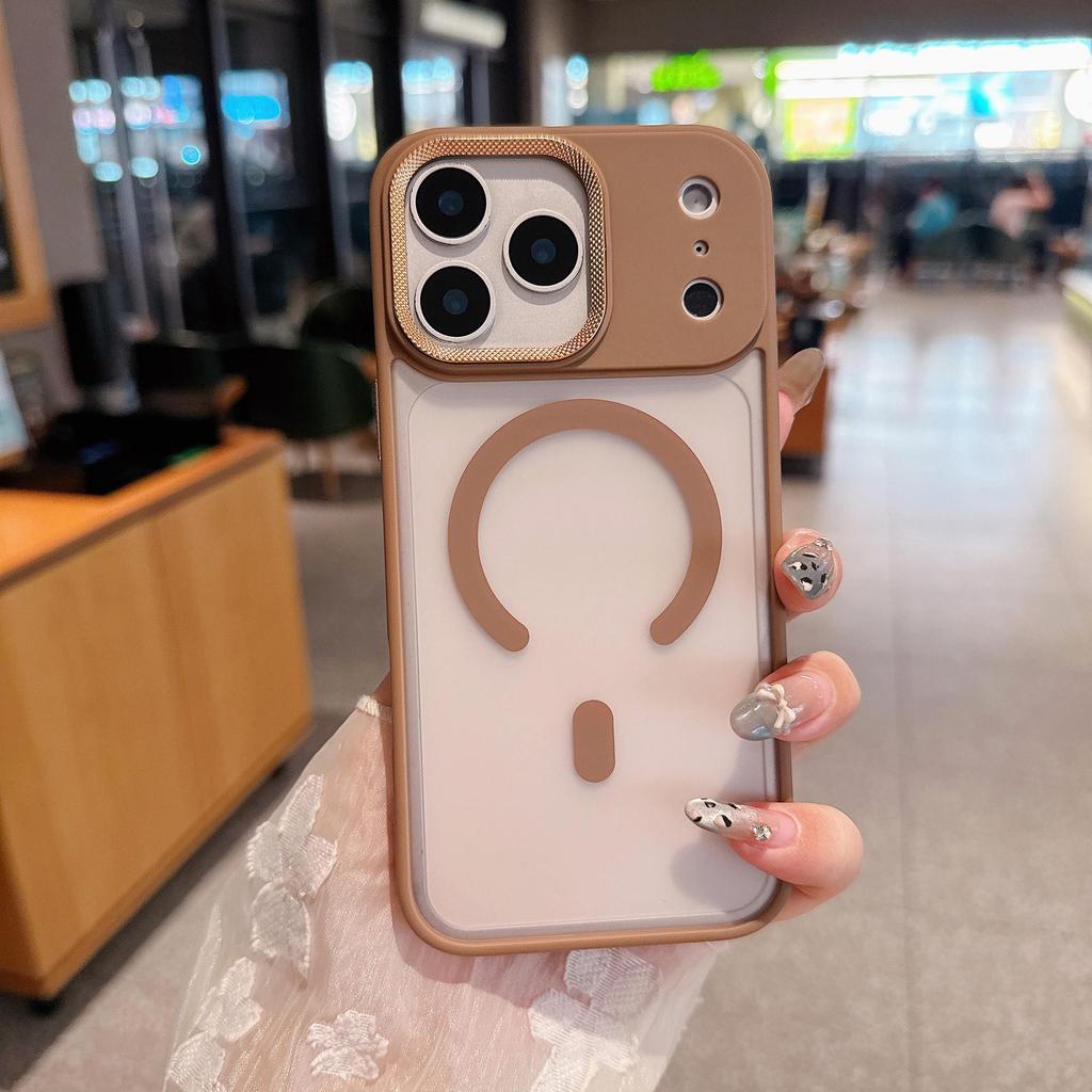 Apple 17 Pro Max Drop-Proof Magnetic Phone Case with Diamond Texture & Pure Color Lens