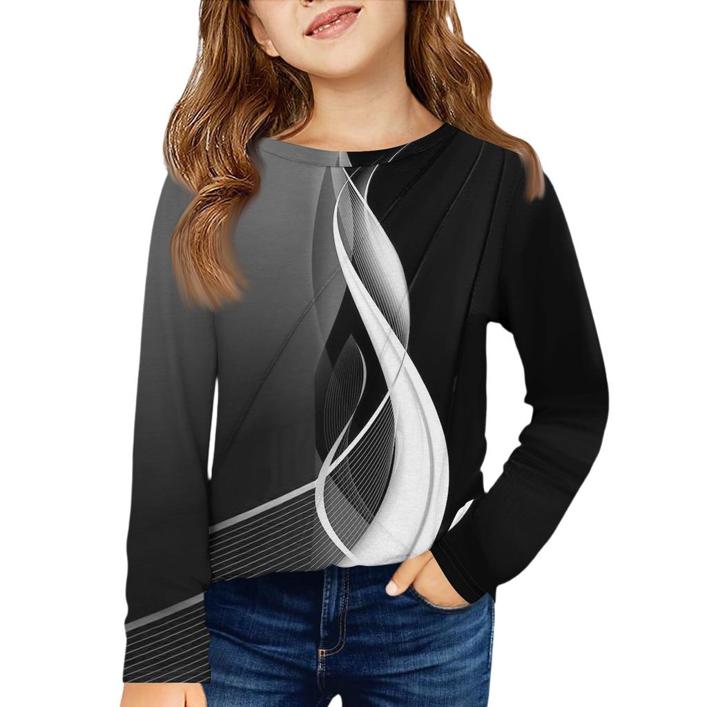 Girls' Long Sleeve Tee - Pleated Round Neck Casual Top