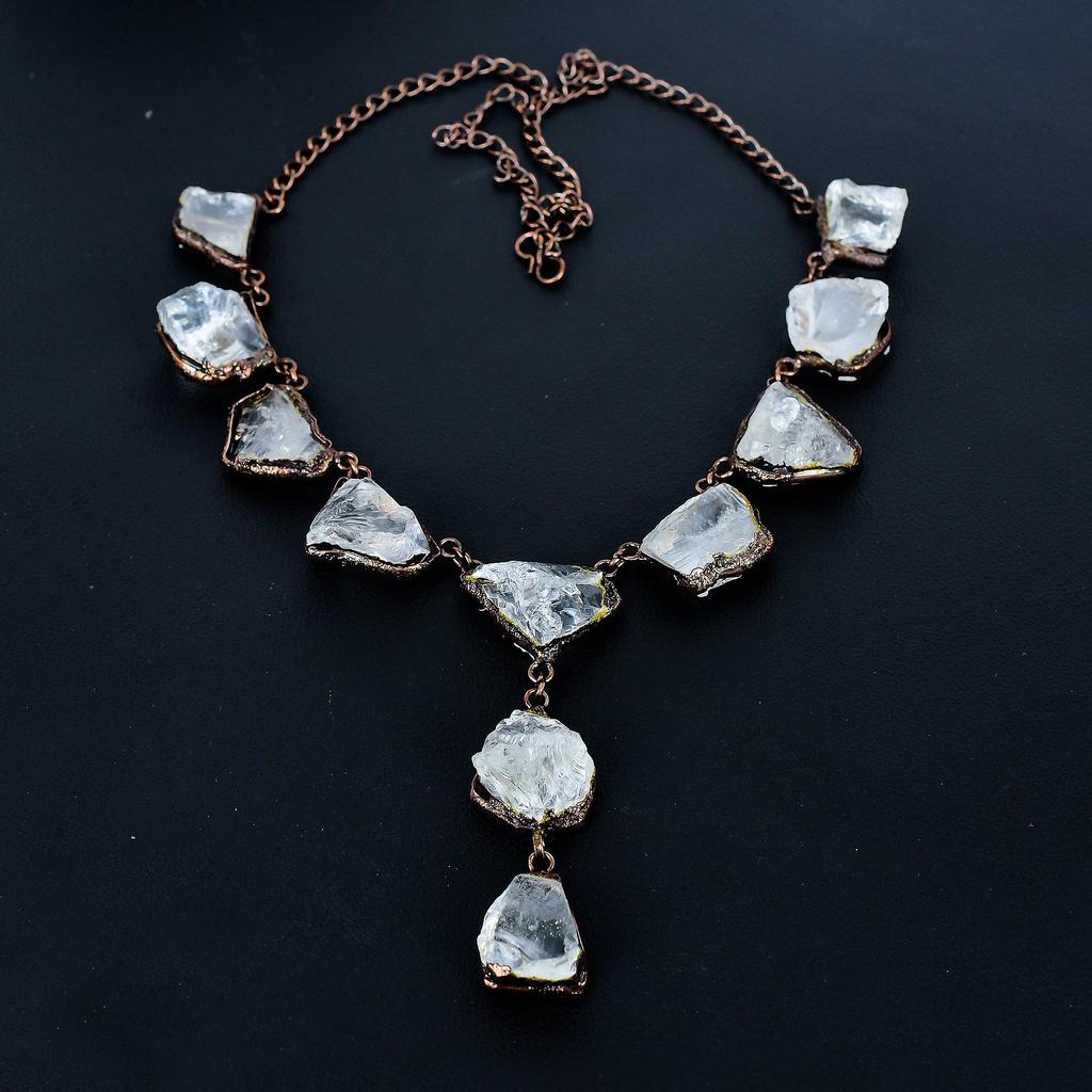 Clear Quartz Handmade Gemstone Necklace, Copper Electroformed Necklace Antique Jewelry, For Engagement Gift