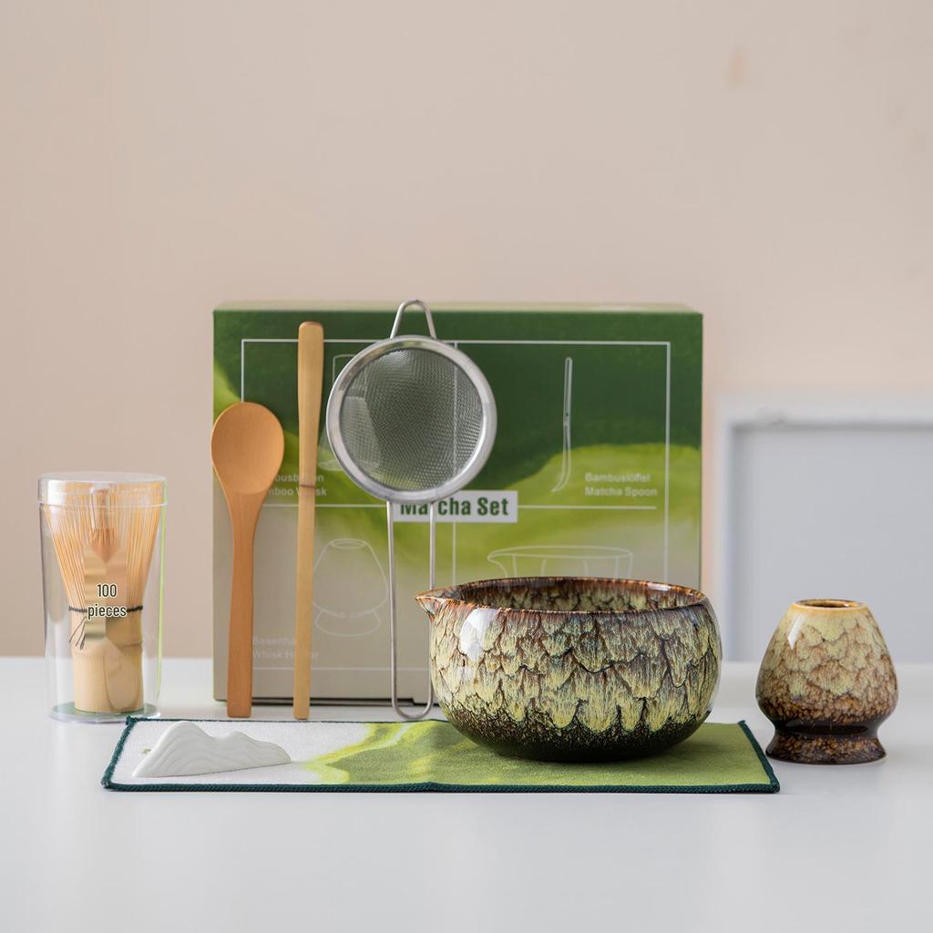Japanese Matcha Tea Set: Bowl, Whisk, Stirring Brush & Accessories for Tea Ceremony