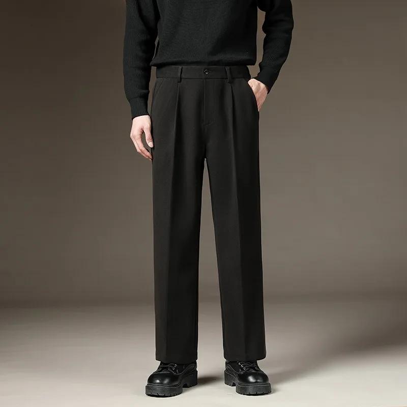 2026 Spring Men Business Casual Suit Pants Men Slim Fit Woolen Fabric Pants Men Streetwear Oversized Pants Male Warm Trousers