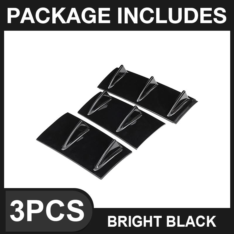 3pcs Universal Rear Bumper Spoiler Diffuser Gloss Black 7 Wing Shark Fin Style Lower Body Lip