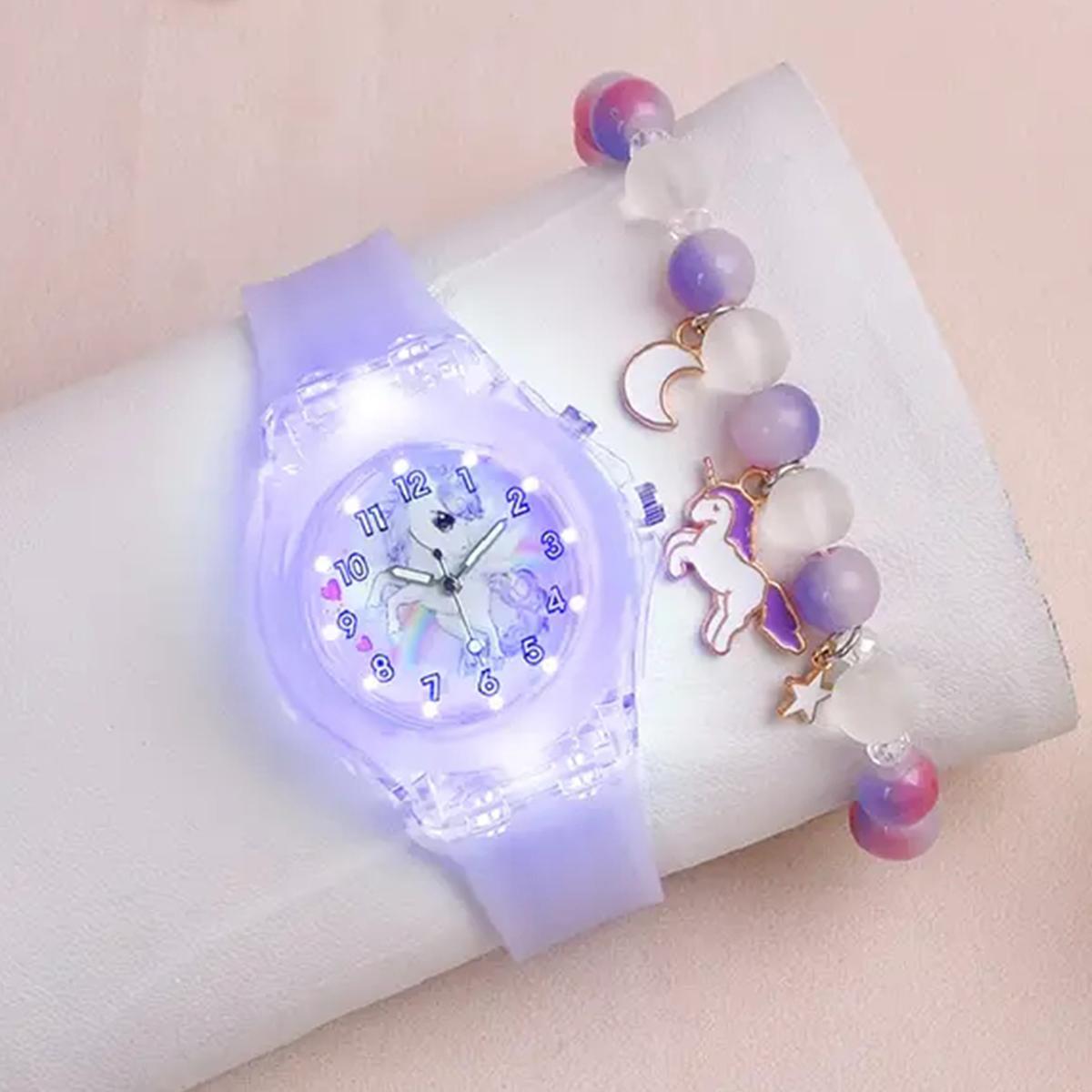 

Fashion Butterfly Silicone Luminous Watch + Butterfly Beaded Bracelet фиолетовый