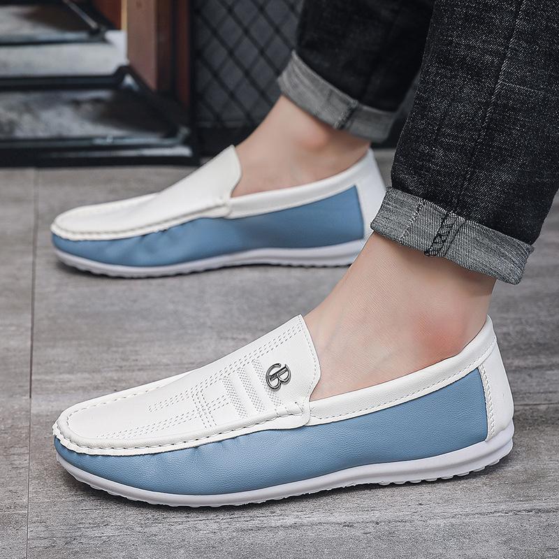 Summer New Men's Shoes Trendy Casual White Beanie Shoes Versatile Foot Cover Soft Leather Soft Sole Loafers Men's Shoes