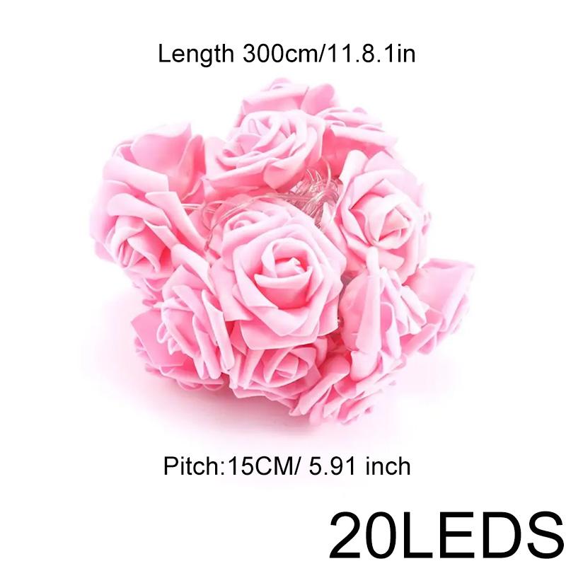 Ghirlandă luminoasă cu 20 de LED-uri, Lumini de zână pentru Ziua Îndrăgostiților, Ghirlandă cu baterii pentru nuntă, Floare romantică trandafir, 300CM