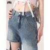 High Waist Distressed Denim Flare Pants Women Thin Cotton Blend Cropped Wide Leg Jeans With Bow Knot Detail
