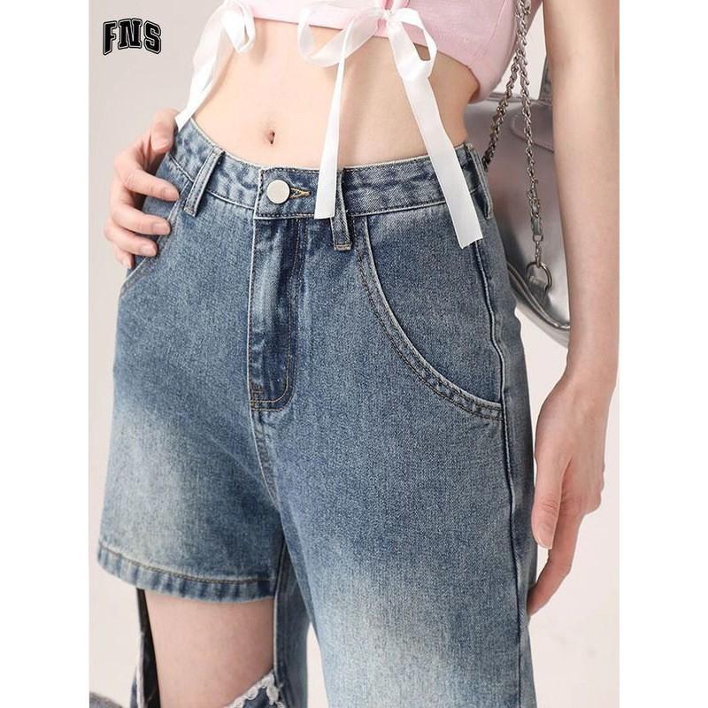 High Waist Distressed Denim Flare Pants Women Thin Cotton Blend Cropped Wide Leg Jeans With Bow Knot Detail