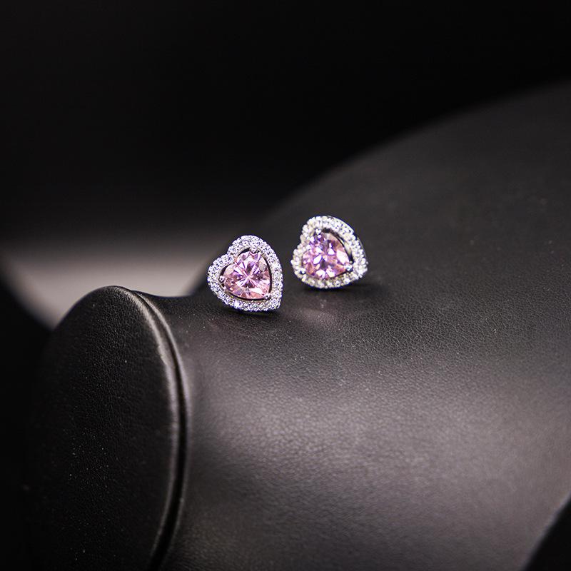 New Pink Heart Shaped Necklace Earrings Necklace and Ring Four Piece Set Heart Shaped Zircon Jewelry Set
