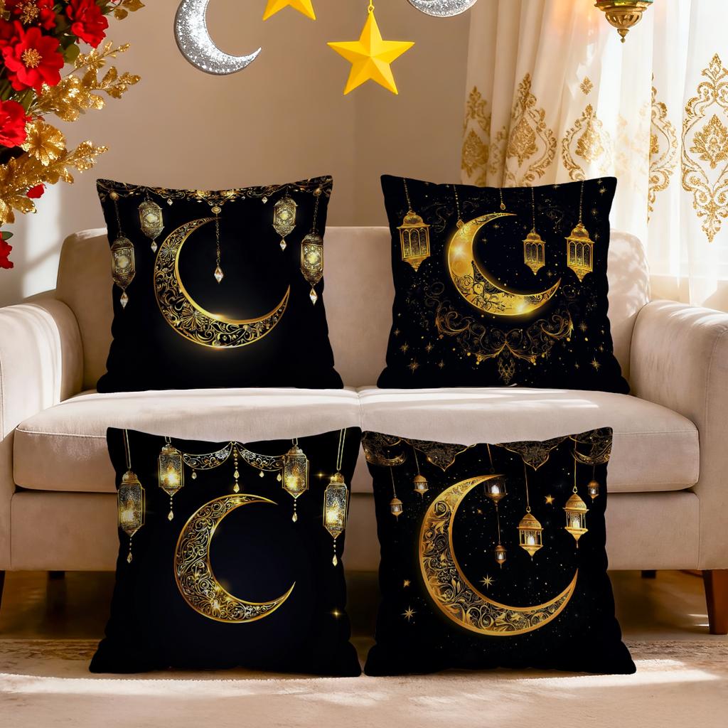 Golden Crescent During Ramadan Pillowcase Bedroom Sofa Cushion Cover 100% Polyester Living Room Cushion Pillowcase Home Decor