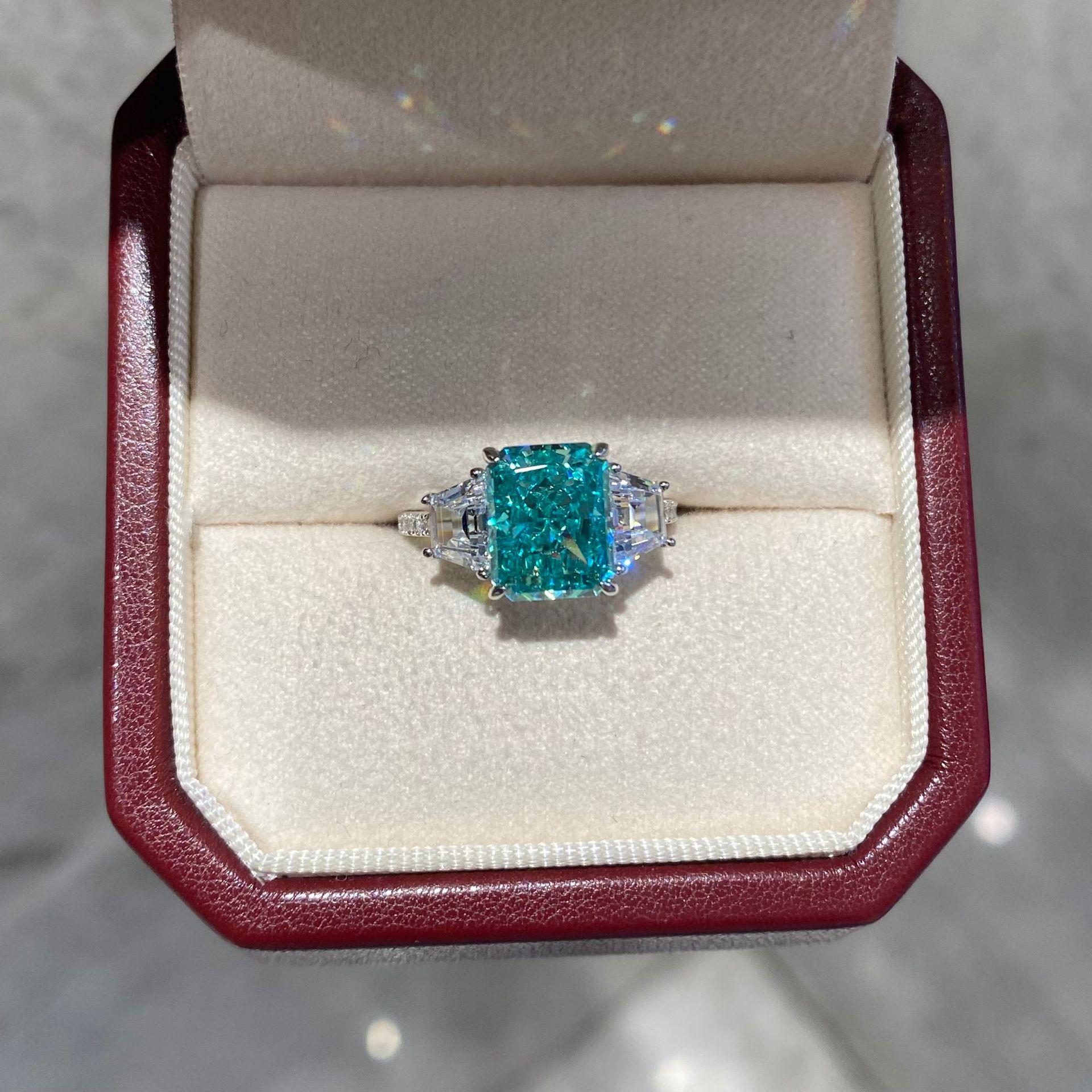 S925 Silver Three-Stone Paraiba Ring: Women`s