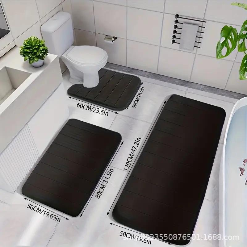 TEMU Quilted Bathroom Set: Non-slip, Water-absorbing Coral Fleece Toilet Mat and Floor Rug.