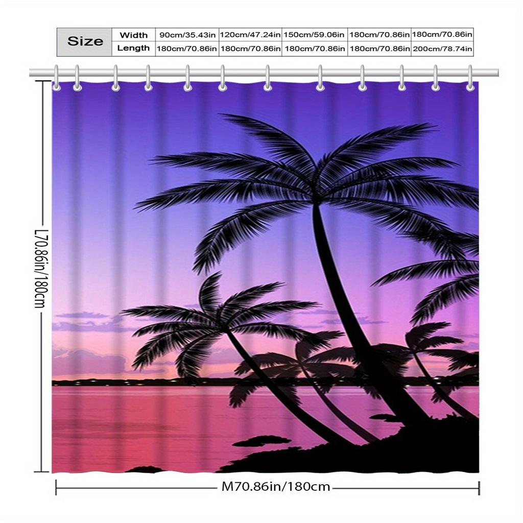 Tropical Sunset Shower Curtain: Embrace The Vibrant Colors, Soft Fabric, And Island Vibes For Your Relaxing Bathroom
