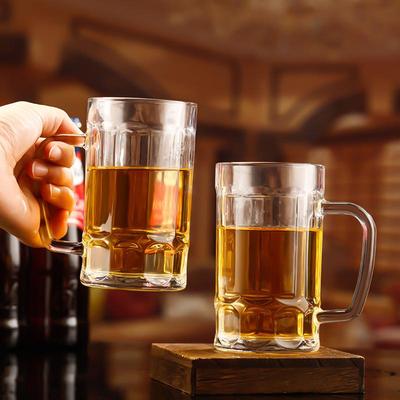 ספל בירה מזכוכית עמידה בחום עם ידית - קיבולת גדולה לבירה, מיץ או חלב