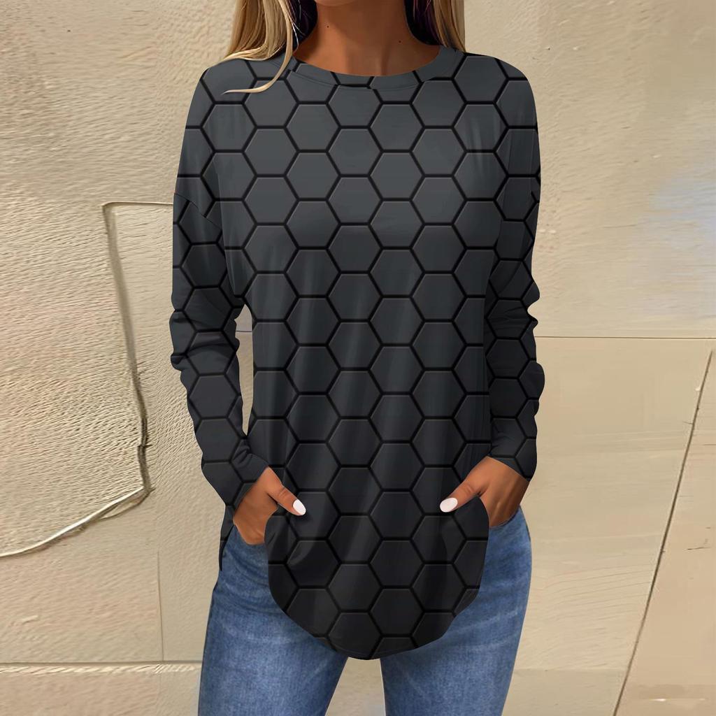 Modisches, lässiges, langärmliges Oberteil mit Rundhalsausschnitt und Aufdruck für Damen