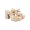 Shoetopia Embellished Golden Block Heels For Women & Girls /Eu37