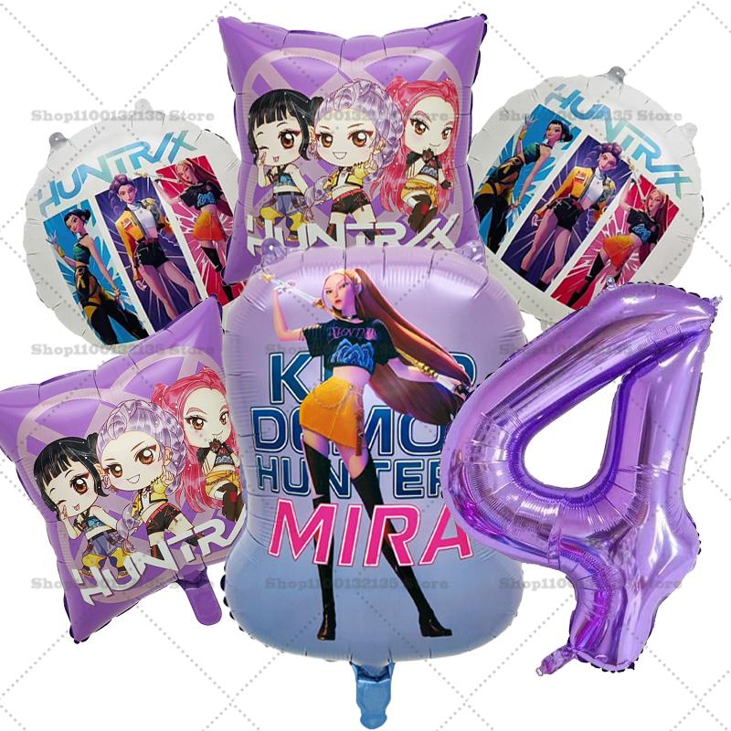Kpop Demon Hunters Girl Birthday Balloons Decoration RUMI ZOEY MIRA Number Round Balloons Set Party Supplies Baby Shower Gift