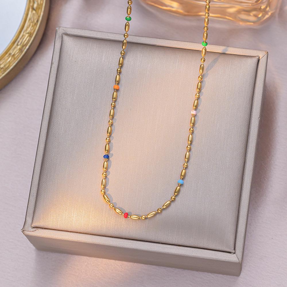 Women's Exquisite Rainbow Glaze Titanium Steel Necklace: Versatile French Light Luxury Clavicle Chain
