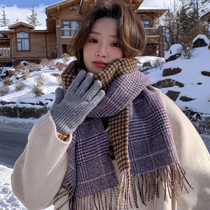 100 Maillard coffee wool scarf women's winter thickened warm couple scarf for girlfriend