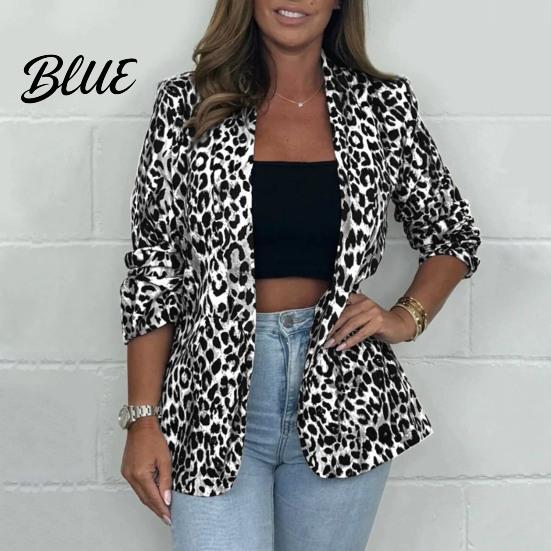 Comfortable Women Suit Coat Lapel Long Sleeve Single Button Color Matching Jacket Color-Blocked Leopard Print