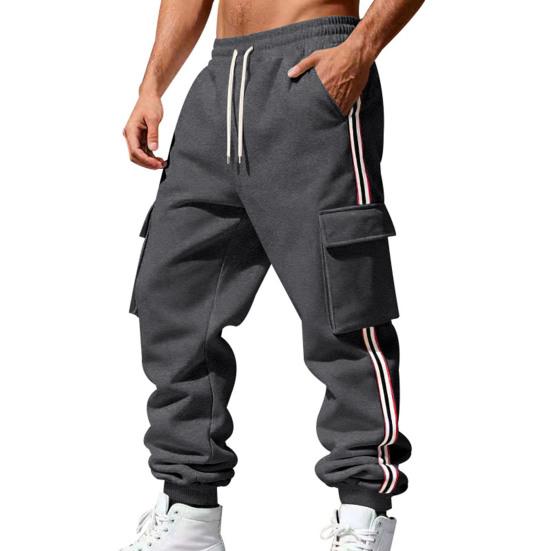 Men Winter Jogger Pants Drawstring Waist Gym Sweatpants Thickened Warm Cargo Pants Baggy Track Pants for Jogging Running Workout