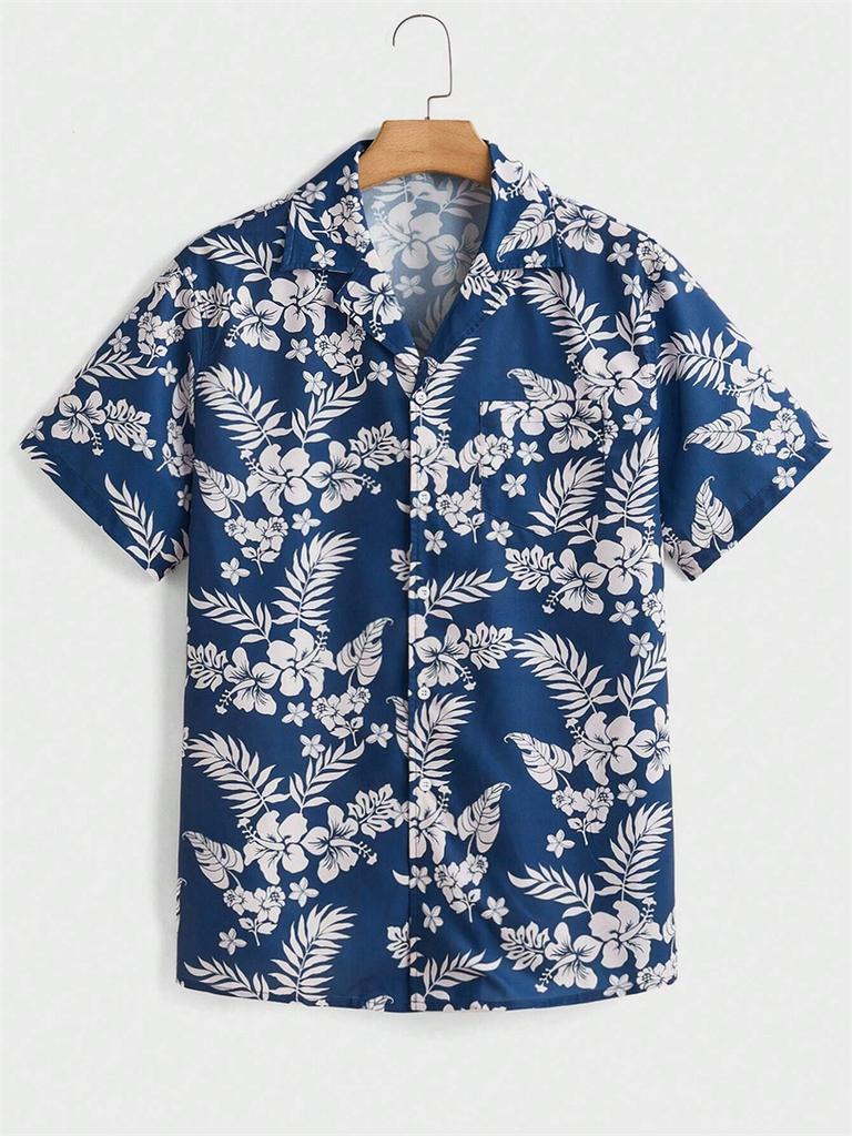 Summer Men's New Tropical 3D Printing Lapel Short-sleeved Shirt Hawaiian Casual Daily Wearing Large Size Shirt