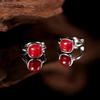 Real 925 Silver Red Square Hoop Earrings For Women Classic Fine Jewelry Exquisite Accessories