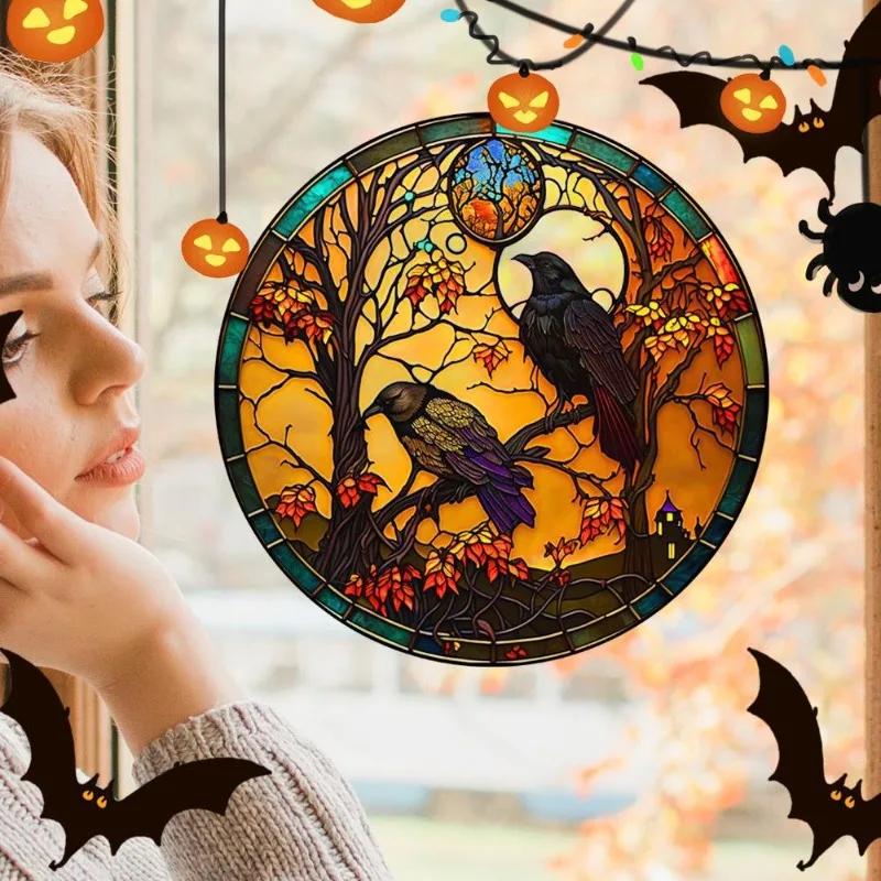 1-10PCS Halloween Stickers with Crow Cat Castle Tree Pumpkin Design Electrostatic Window Film for Home Party Decoration Use