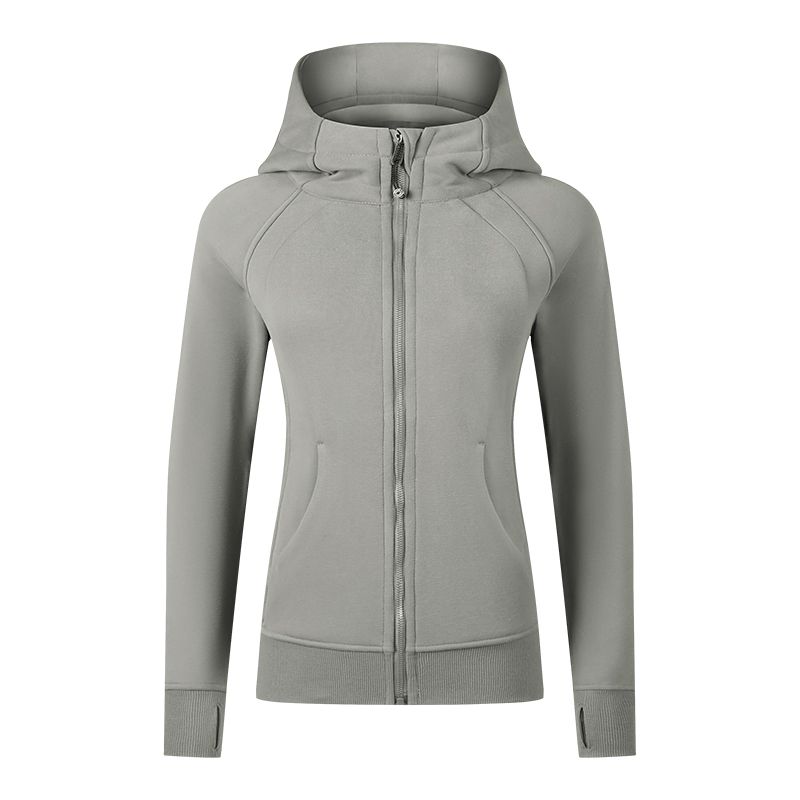 Waist-Tight Thin Yoga Wear Fall and Winter Running Jacket Workout Top Silm Hooded Cardigan Sweater Female Fleece-lined Thickened