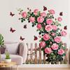 Romantic Rose Wall Decals, Rose Vine Fence Floral Stickers Wall Art Murals, Peel And Stick Self-Adhesive Stickers For Girls Bed
