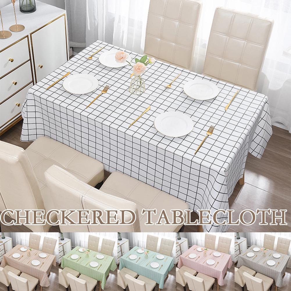 Checkered Tablecloth No Wash Waterproof Oil Dust Prevention Table Dining Cloth Checkered Coffee Mat Table Y9H7