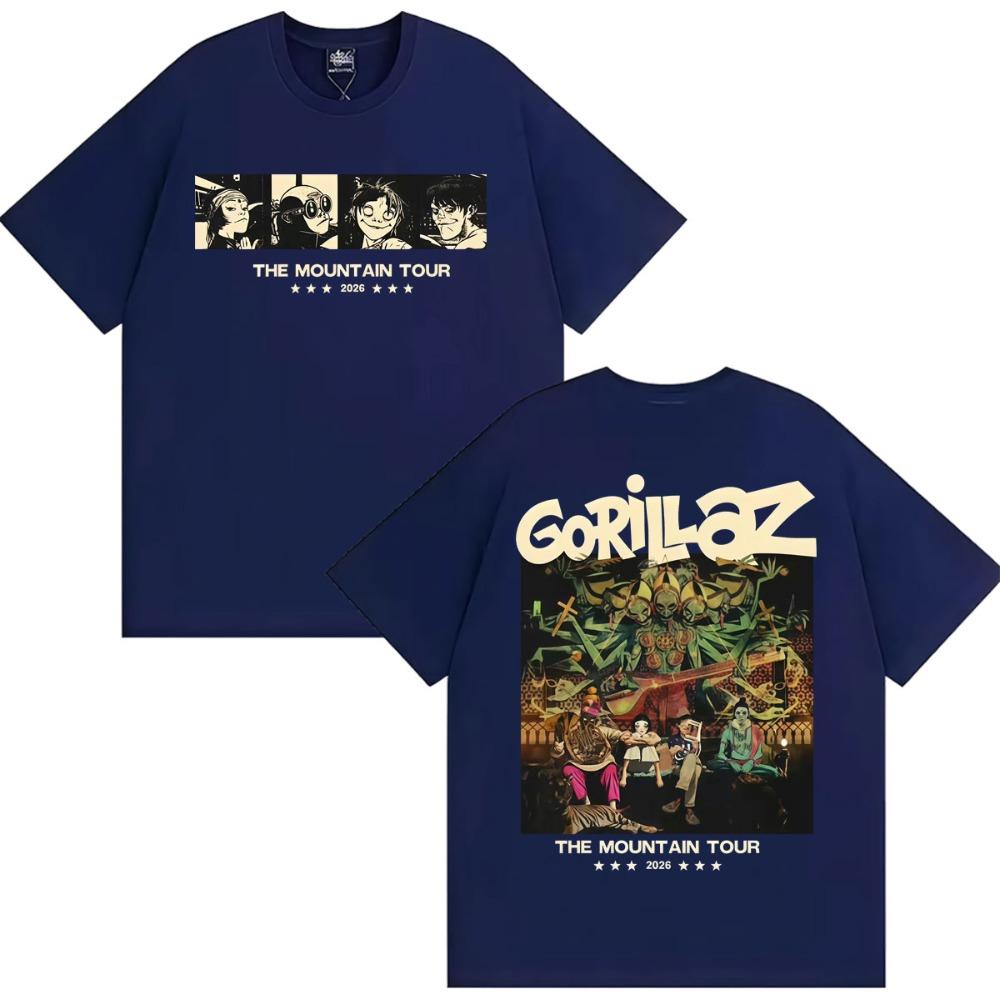 Vintage Washed Gorillaz The Mountain Tour 2026 Alternative Hip Hop Trip Hop Music Merch Graphic T-shirt Men Women Printed Tee Summer Casual