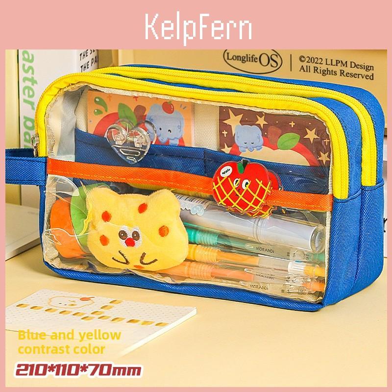 Casual Fabric Pencil Case With Large Capacity For Students And Office Use