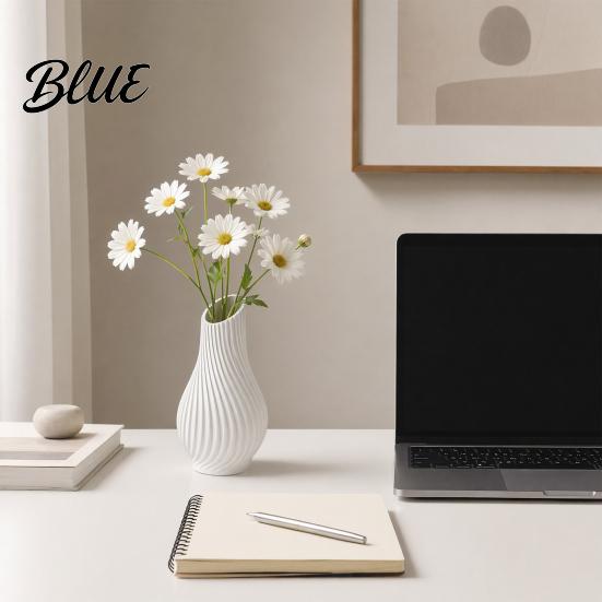 Home Decor Vase 3D Printed Ribbed Flower Vase, Decorative Plastic Table Centerpiece Holder Container for Office Living Room