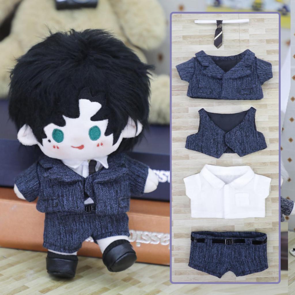 COZENTA Doll Plush Toy Clothes Plush Clothes Shirt Pants Belt Suit Vest Tie Set Cute 15cm (Dark Gray)