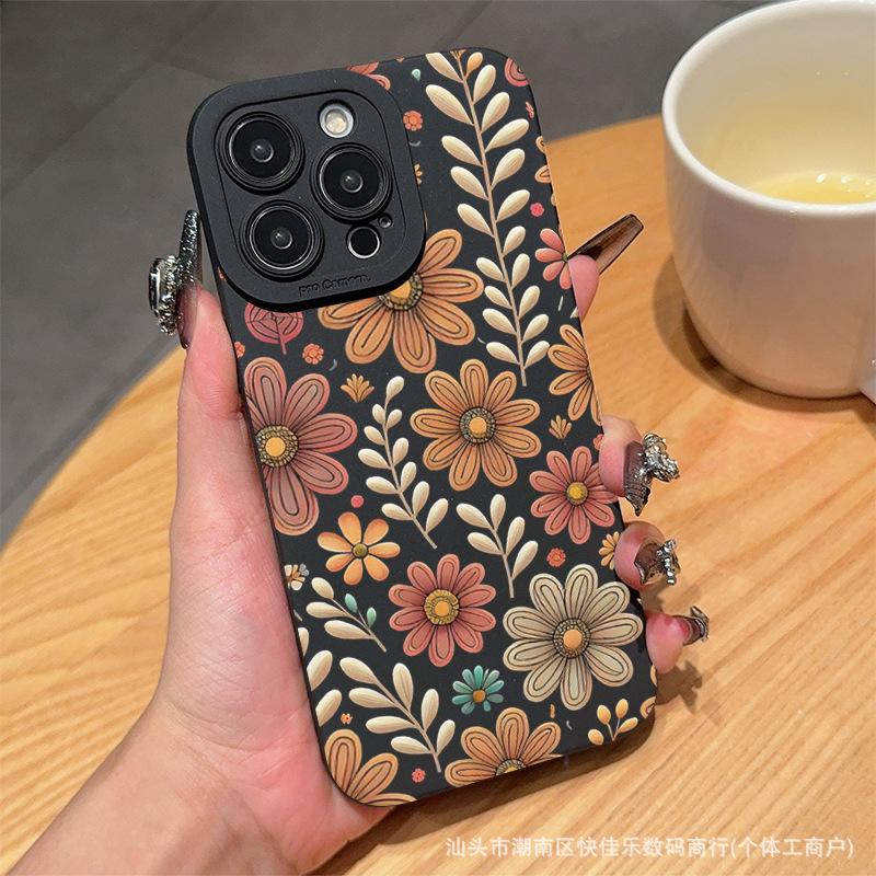 Simple Painted Flowers 17iPhone16 Apple 15promax Mobile Phone Case 11/12/13/14 Japan and Korea XS/XR