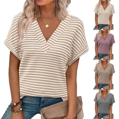 Ladies' Casual Striped V-neck T-shirt Top