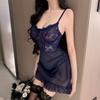 See-through lace skirt, steel rim irregular mesh, slim-fit slim-fit hip-wrapped nightdress, blue sex underwear