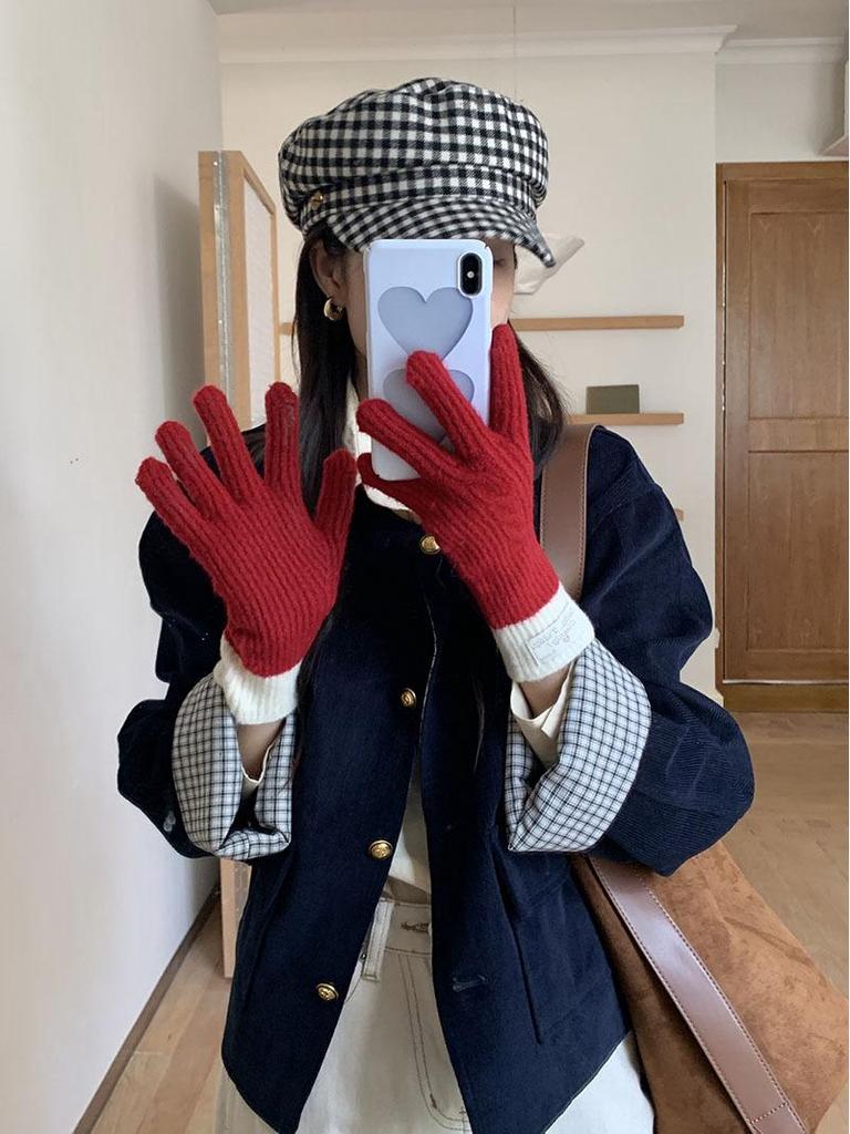 Women's Long Color Block Cable Knit Gloves for Autumn/Winter - Warm, Cold-Proof, Thickened Cycling Hand Protection