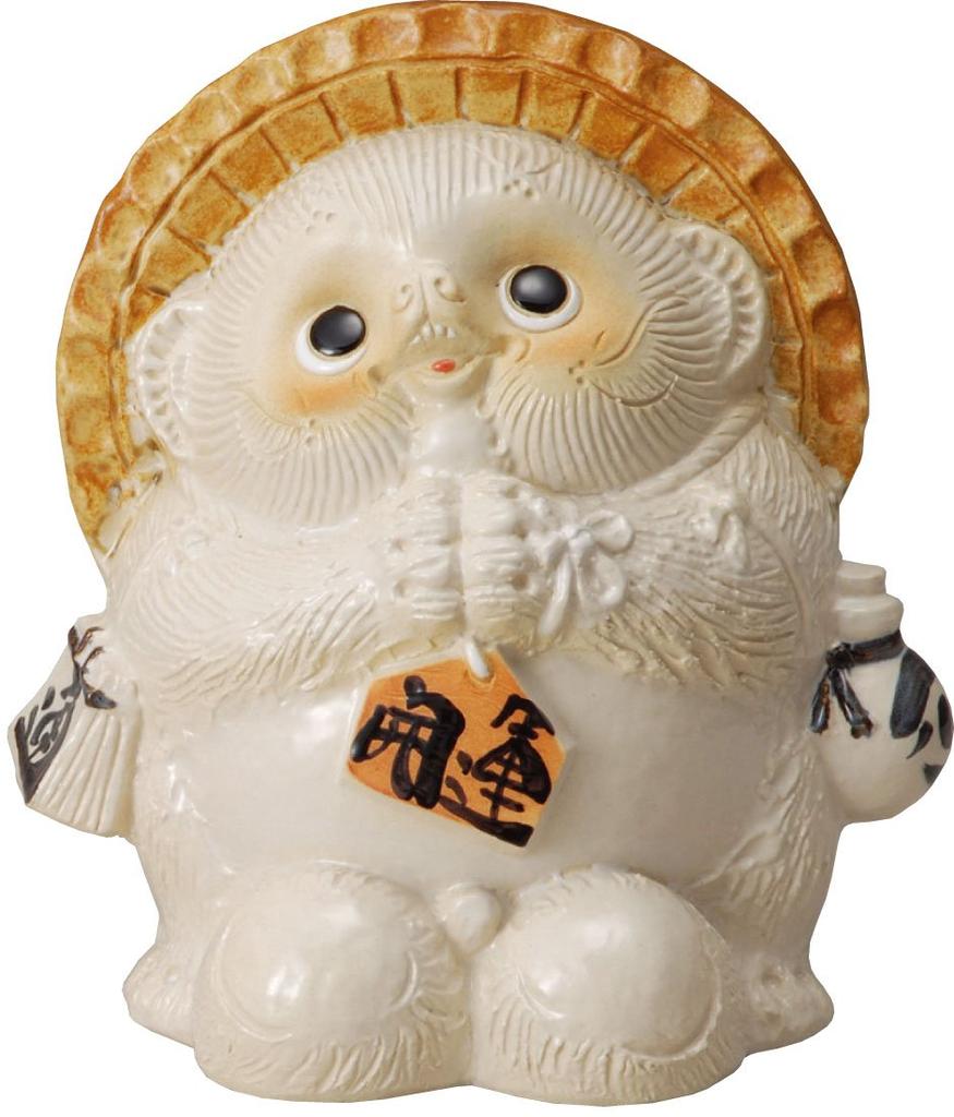 Shigaraki Ware Figurine Feng Shui Request Raccoon Width 21x Depth Height (white) 15.5x 22.5cm 559-03