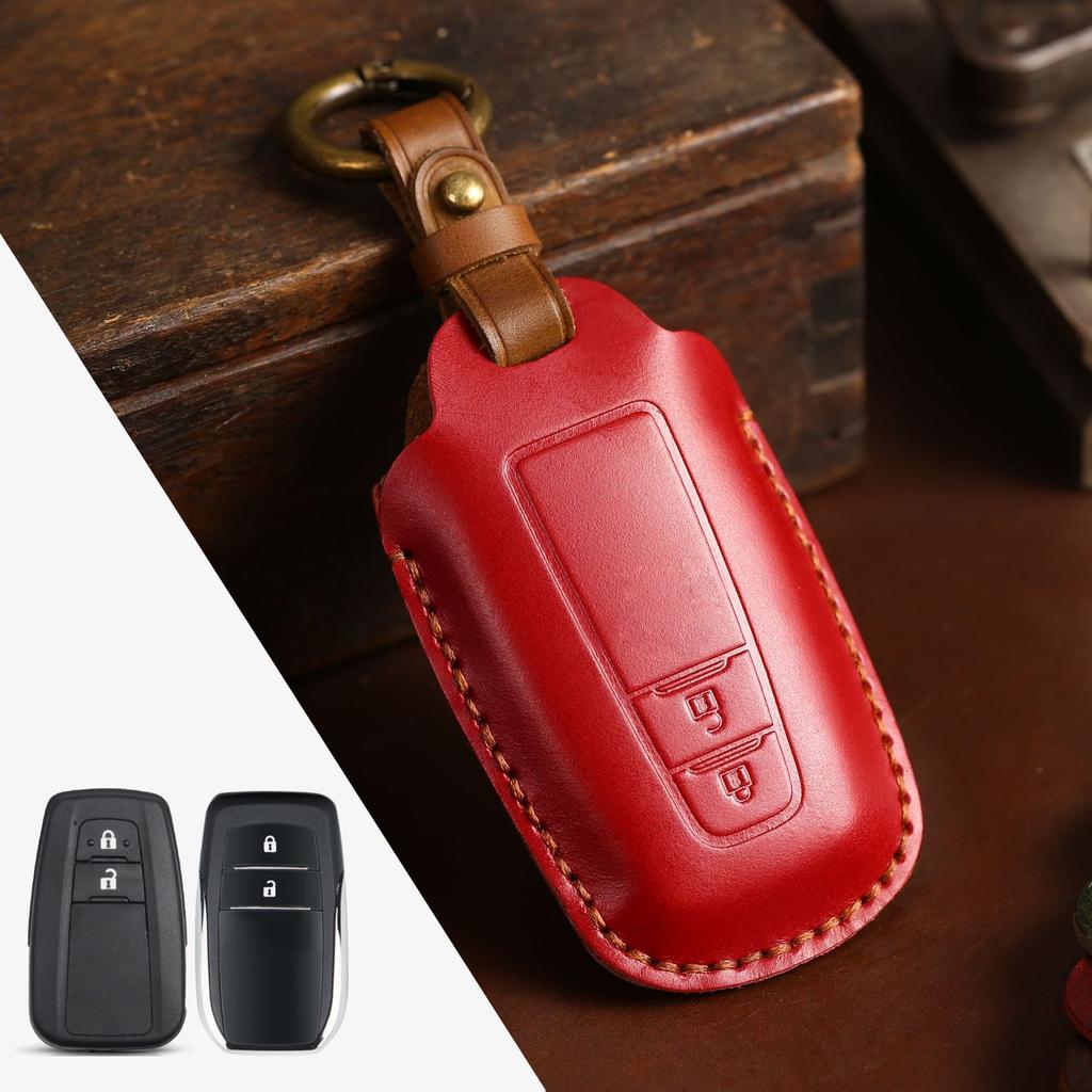 Pure Handmade Key Cover Is Suitable for Toyota Key Bag Camry Asian Dragon Genuine Leather Car Key Bag Crazy Horse Leather.