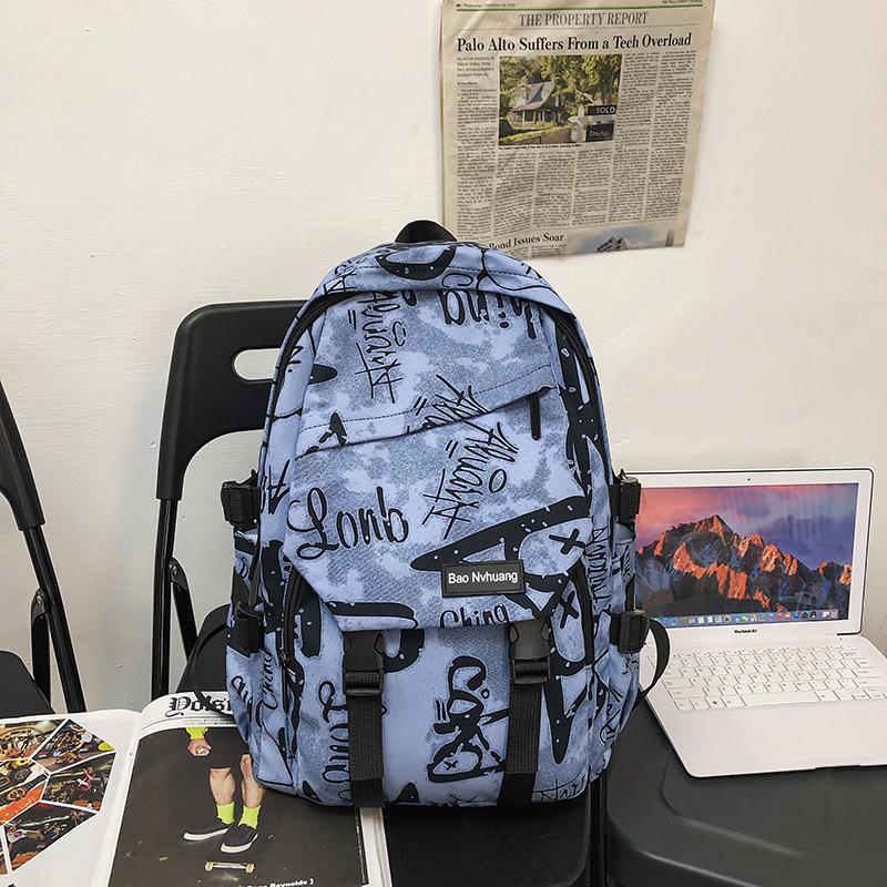 Schoolbag trendy brand backpack men ins trendy cool large capacity graffiti backpack men casual college student schoolbag male junior high school 