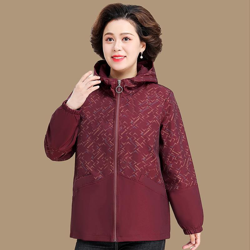 

2026 Women s Spring/Fall Jacket - Stylish Lapel Loose Fit for Middle-aged/Elderly 4XL (67.5-72.5kg) вина червоного кольору