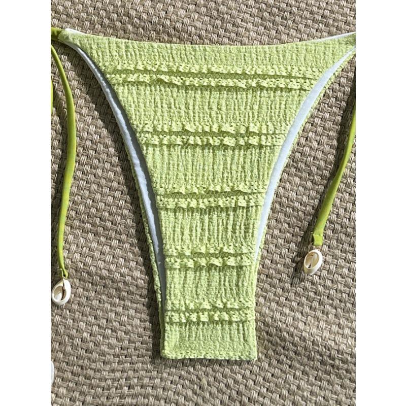Solid Color Women Halter Three Piece Bikini Swimwear For Beach Swimming