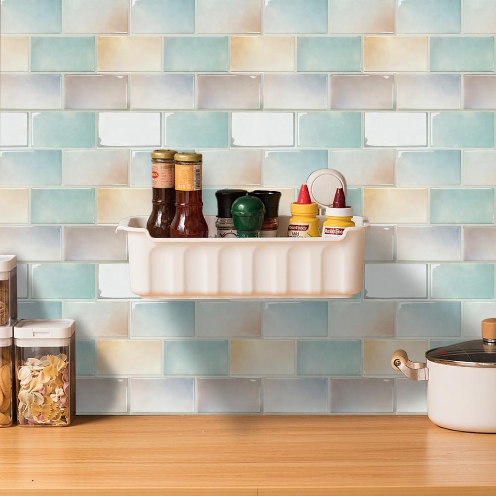Beige Modern PVC On Wall Decals for Kitchen Walls Waterproof Minimalist Brick Pattern 28.5 28.5 26cm 10pcs Set