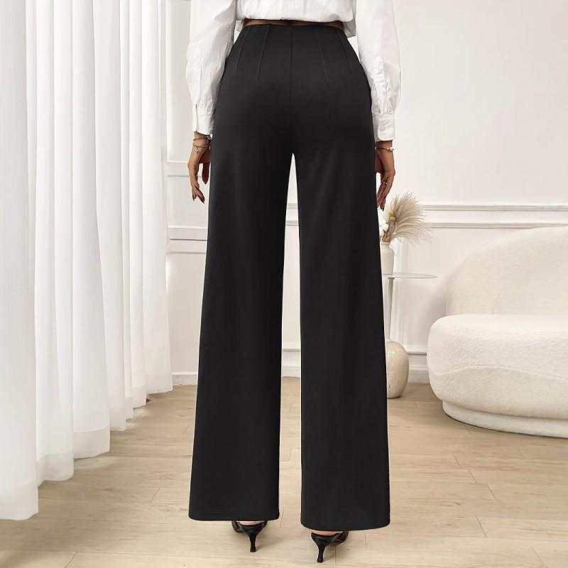 Womens High-Waisted Wide-Leg Stretch Trousers Office Workwear Elegant Straight Cut Business Casual Pants