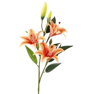 80cm Artificial Flower Branch Real Touch Elegant Silk Lilium Brownii Flower Handmade Plastic Fake Flowers Wedding Decor